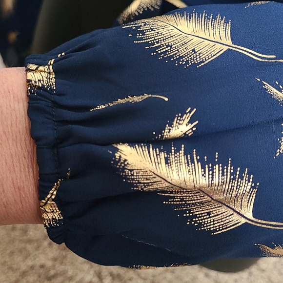 Navy Blue & Gold Tie Front Top - Picture 3 of 3